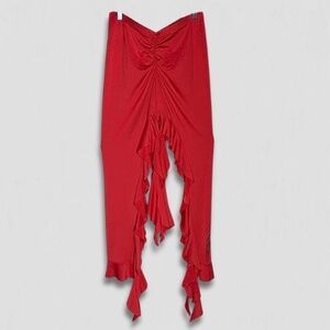Sexy Ruffle Pants Devil Tail Halloween Costume Ruched Waist Lightweight Red S/M